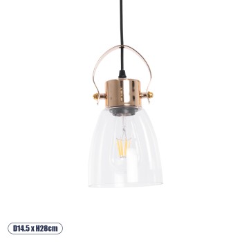 GLOBOSTAR® JAVER 00934 Vintage Κρεμαστό Φωτιστικό Οροφής με Ντουί 1 x E27 AC 220-240V IP20 - Διάφανο & Ροζ Χρυσό - Μ14.5 x Π14.5 x Υ28cm