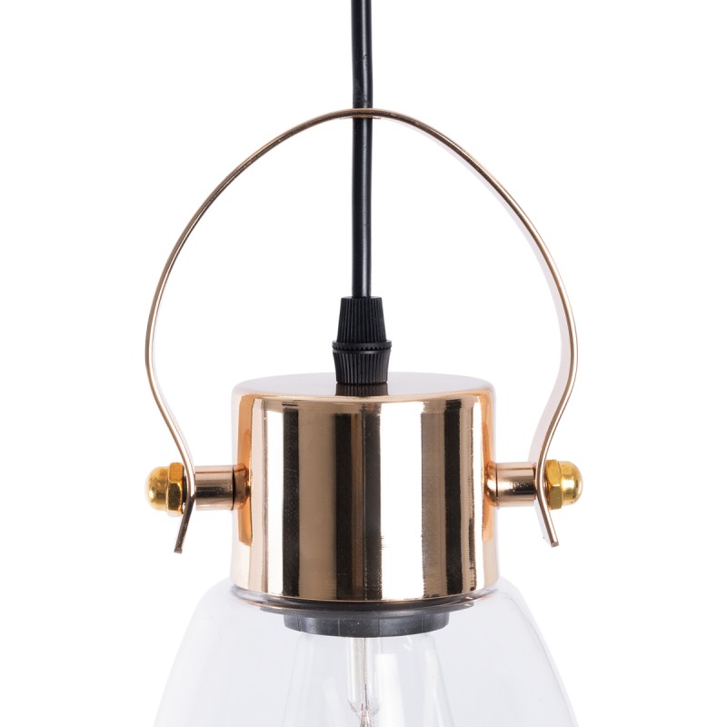 GloboStar® JAVER 00934 Vintage Κρεμαστό Φωτιστικό Καμπάνα Μονόφωτο 1 x E27 IP20 Διάφανο Γυαλί με Χάλκινο Μέταλλο - Μ14.5 x Π14.5 x Υ28cm