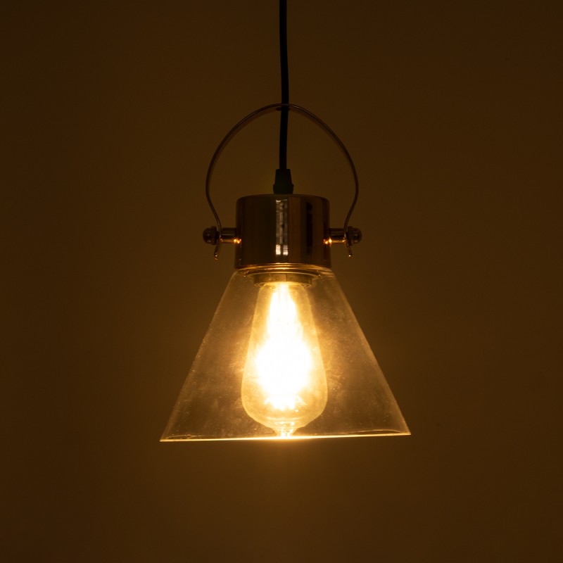 GloboStar® JAVER 00935 Vintage Κρεμαστό Φωτιστικό Καμπάνα Μονόφωτο 1 x E27 IP20 Διάφανο Γυαλί με Χάλκινο Μέταλλο - Μ19 x Π19 x Υ25cm