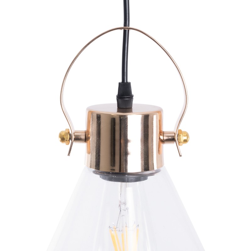 GloboStar® JAVER 00935 Vintage Κρεμαστό Φωτιστικό Καμπάνα Μονόφωτο 1 x E27 IP20 Διάφανο Γυαλί με Χάλκινο Μέταλλο - Μ19 x Π19 x Υ25cm