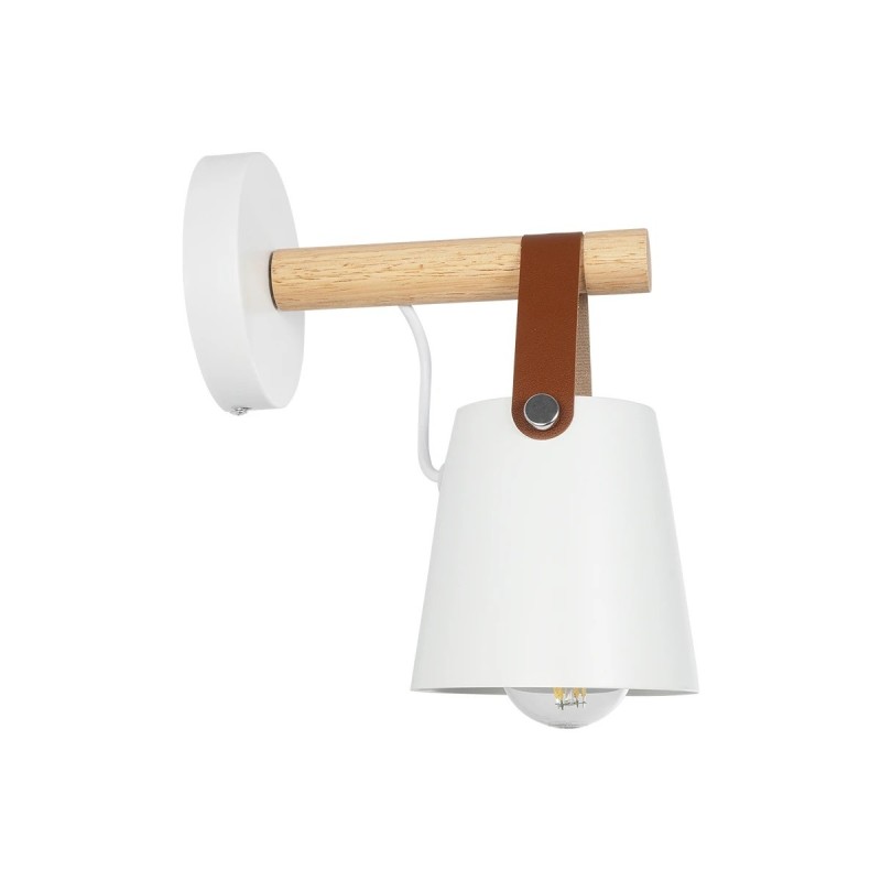 GloboStar® AMY 00946 Μοντέρνο Επιτοίχιο Φωτιστικό Απλίκα Μονόφωτο 1 x E27 IP20 Λευκό Μέταλλο, Μπεζ Ξύλο με Πορτοκαλί Δέρμα - Μ19 x Π13 x Y14cm