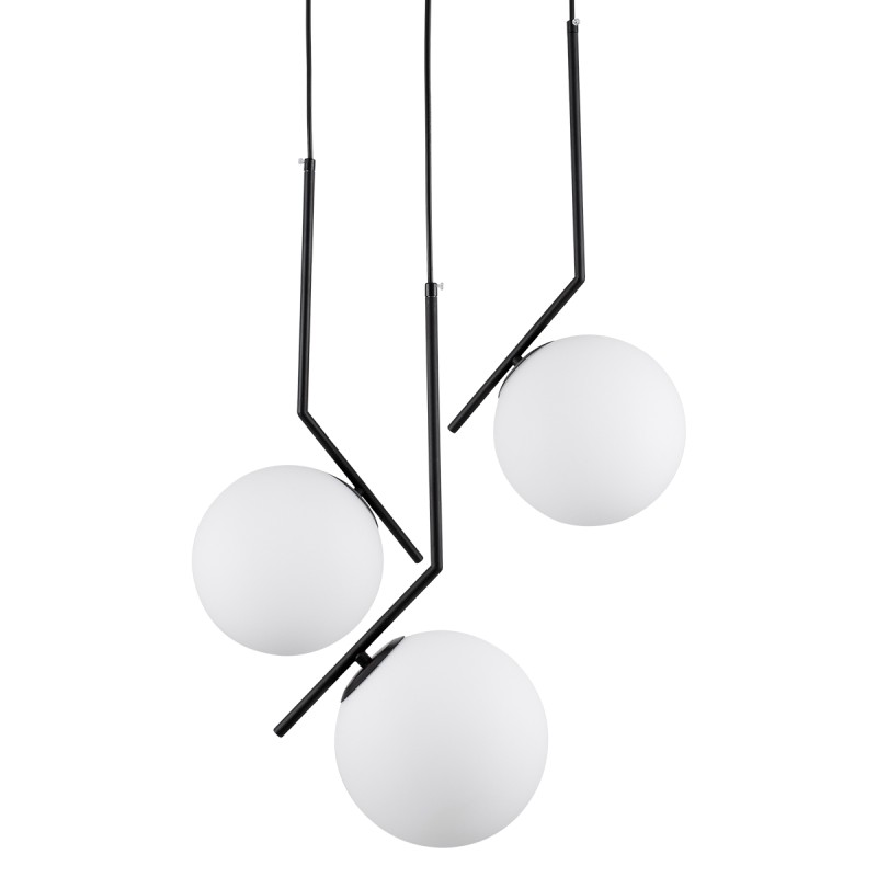 GloboStar® MONROE 00952 Μοντέρνο Κρεμαστό Φωτιστικό Μπάλα Τρίφωτο 3 x E27 IP20 Μαύρο Μέταλλο με Λευκό Γυαλί - Μ60 x Π60 x Υ50cm