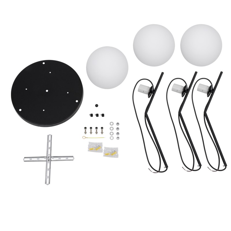 GloboStar® MONROE 00952 Μοντέρνο Κρεμαστό Φωτιστικό Μπάλα Τρίφωτο 3 x E27 IP20 Μαύρο Μέταλλο με Λευκό Γυαλί - Μ60 x Π60 x Υ50cm