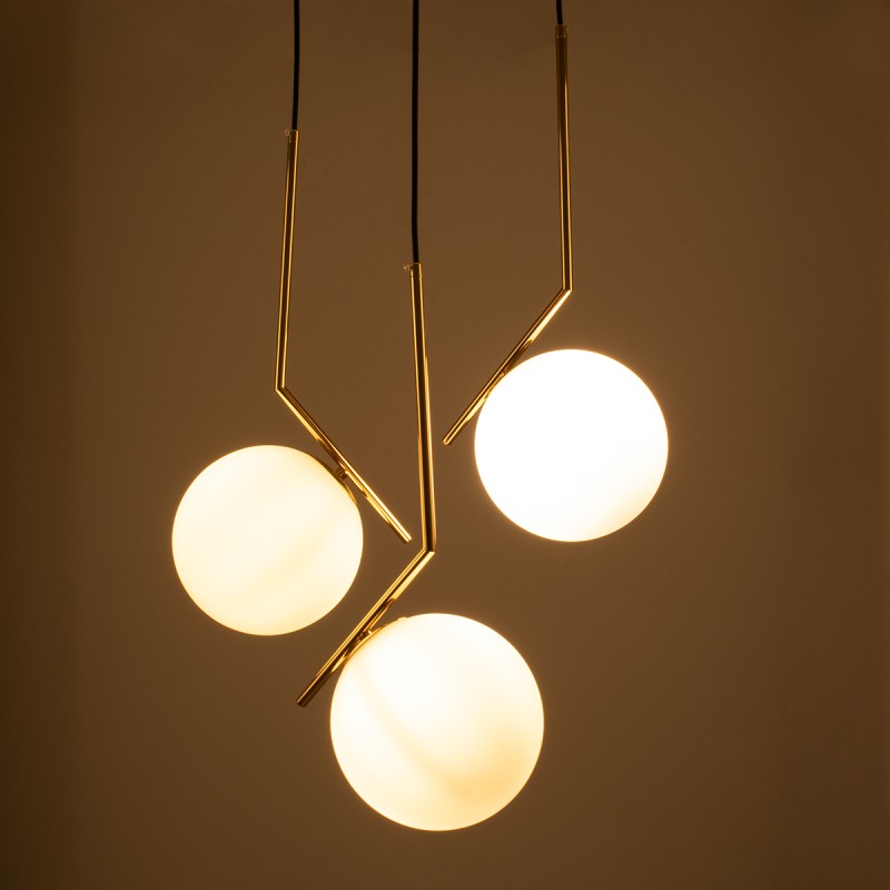 GloboStar® MONROE 00953 Μοντέρνο Κρεμαστό Φωτιστικό Μπάλα Τρίφωτο 3 x E27 IP20 Χρυσό Μέταλλο με Λευκό Γυαλί - Μ60 x Π60 x Υ50cm