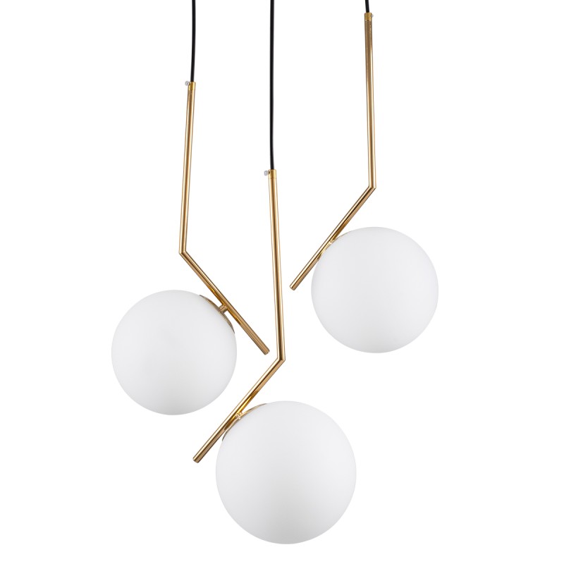 GloboStar® MONROE 00953 Μοντέρνο Κρεμαστό Φωτιστικό Μπάλα Τρίφωτο 3 x E27 IP20 Χρυσό Μέταλλο με Λευκό Γυαλί - Μ60 x Π60 x Υ50cm