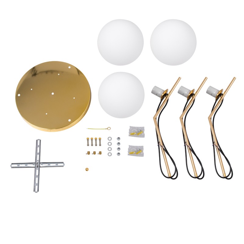 GloboStar® MONROE 00953 Μοντέρνο Κρεμαστό Φωτιστικό Μπάλα Τρίφωτο 3 x E27 IP20 Χρυσό Μέταλλο με Λευκό Γυαλί - Μ60 x Π60 x Υ50cm