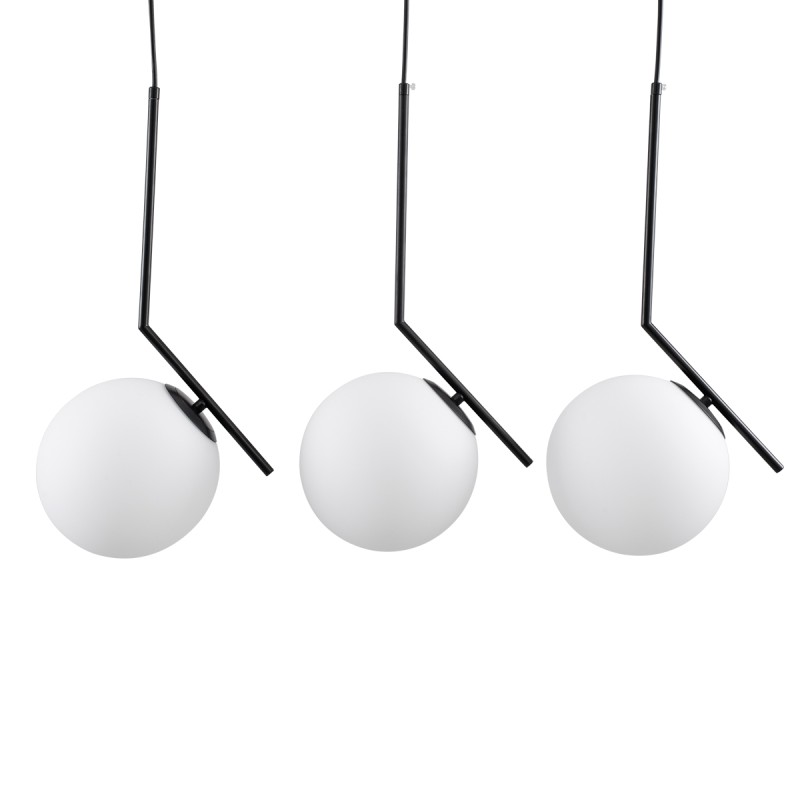 GloboStar® MONROE 00954 Μοντέρνο Κρεμαστό Φωτιστικό Ράγα Τρίφωτο 3 x E27 IP20 Μαύρο Μέταλλο με Λευκό Γυαλί - Μ74 x Π25 x Υ50cm