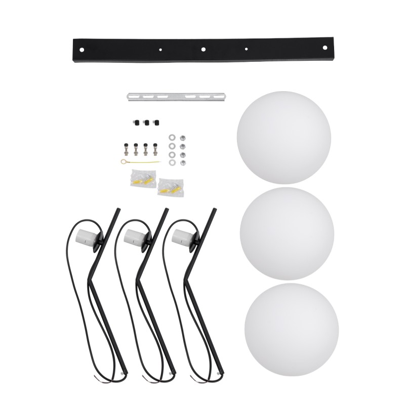 GloboStar® MONROE 00954 Μοντέρνο Κρεμαστό Φωτιστικό Ράγα Τρίφωτο 3 x E27 IP20 Μαύρο Μέταλλο με Λευκό Γυαλί - Μ74 x Π25 x Υ50cm