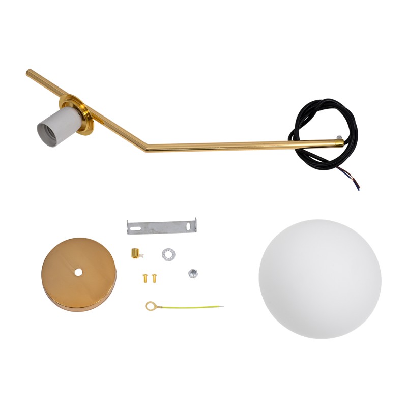 GloboStar® MONROE 00958 Μοντέρνο Κρεμαστό Φωτιστικό Μπάλα Μονόφωτο 1 x E27 IP20 Χρυσό Μέταλλο με Λευκό Γυαλί - Μ15 x Π15 x Υ49cm