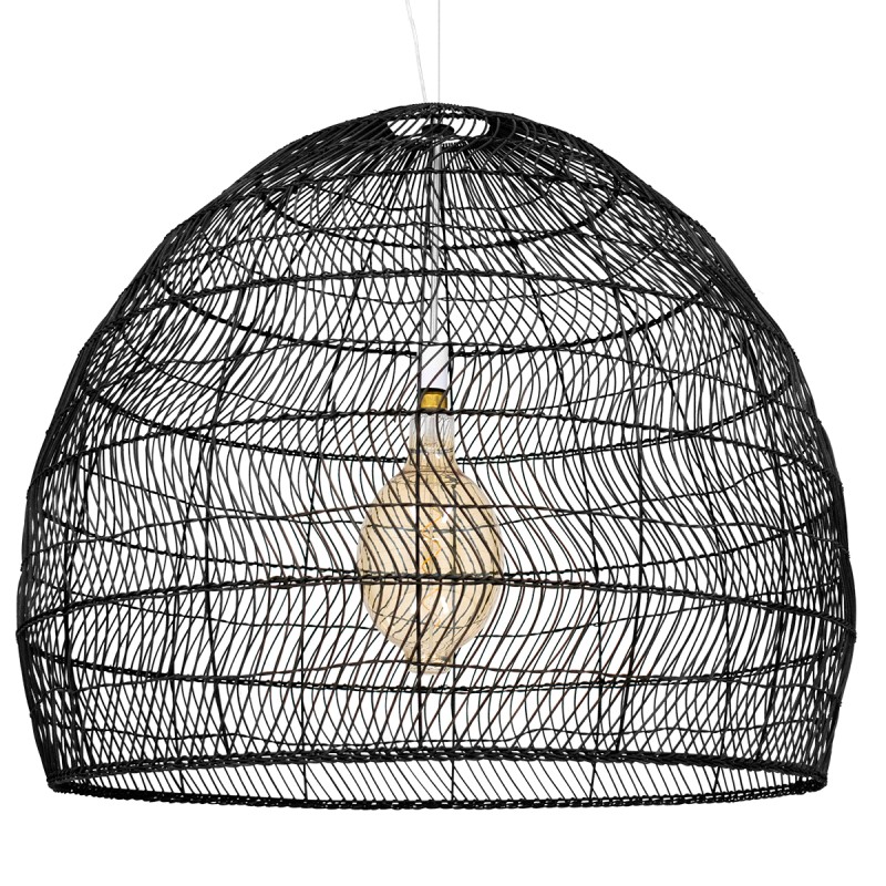 GloboStar® MALIBU 00966 Boho Κρεμαστό Φωτιστικό Πλέγμα Μονόφωτο 1 x E27 IP20 Μαύρο Ξύλο - Μ100 x Π100 x Y86cm