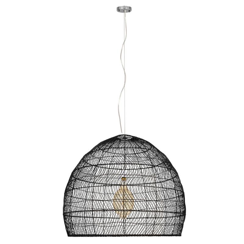 GloboStar® MALIBU 00966 Boho Κρεμαστό Φωτιστικό Πλέγμα Μονόφωτο 1 x E27 IP20 Μαύρο Ξύλο - Μ100 x Π100 x Y86cm