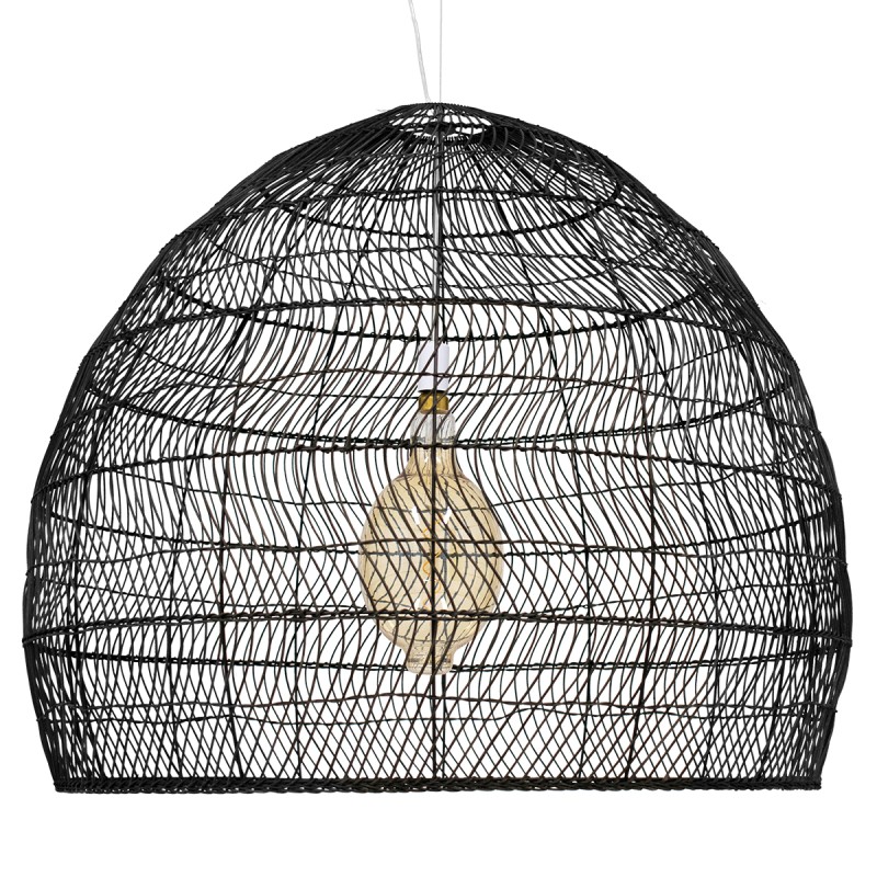 GloboStar® MALIBU 00966 Boho Κρεμαστό Φωτιστικό Πλέγμα Μονόφωτο 1 x E27 IP20 Μαύρο Ξύλο - Μ100 x Π100 x Y86cm