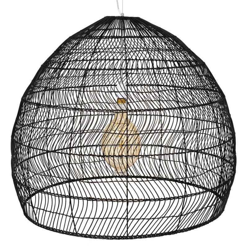GloboStar® MALIBU 00966 Boho Κρεμαστό Φωτιστικό Πλέγμα Μονόφωτο 1 x E27 IP20 Μαύρο Ξύλο - Μ100 x Π100 x Y86cm