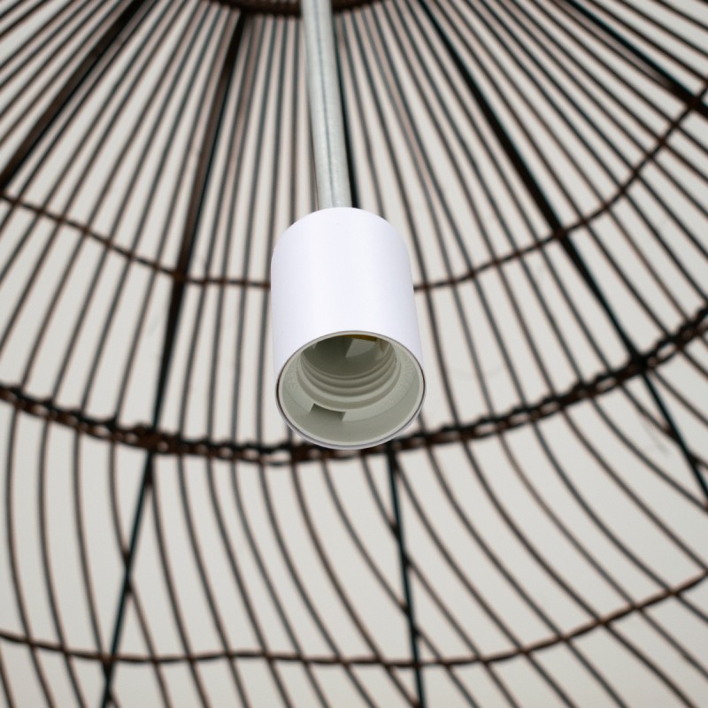 GloboStar® MALIBU 00967 Boho Κρεμαστό Φωτιστικό Πλέγμα Μονόφωτο 1 x E27 IP20 Καφέ Ξύλο - Μ100 x Π100 x Y86cm