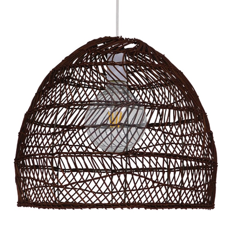 GloboStar® MALIBU 00970 Boho Κρεμαστό Φωτιστικό Πλέγμα Μονόφωτο 1 x E27 IP20 Καφέ Ξύλο - Μ40 x Π40 x Υ35cm