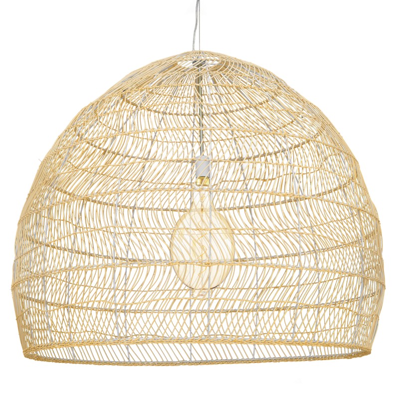 GloboStar® MALIBU 00974 Boho Κρεμαστό Φωτιστικό Πλέγμα Μονόφωτο 1 x E27 IP20 Μπεζ Ξύλο - Μ100 x Π100 x Υ86cm