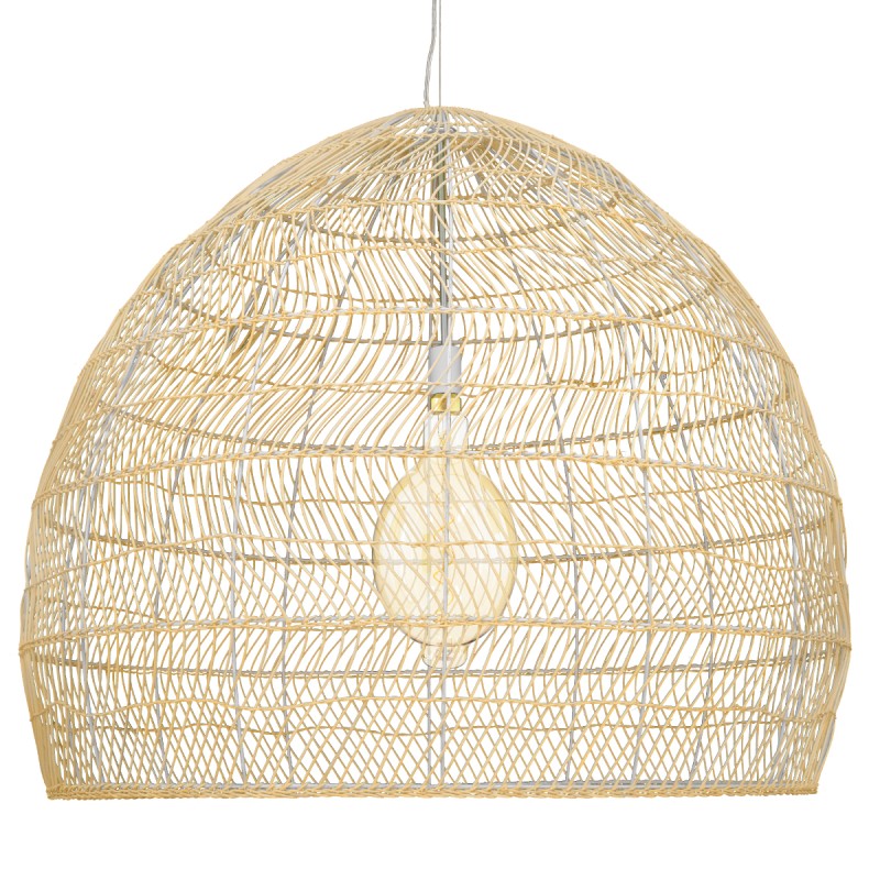 GloboStar® MALIBU 00974 Boho Κρεμαστό Φωτιστικό Πλέγμα Μονόφωτο 1 x E27 IP20 Μπεζ Ξύλο - Μ100 x Π100 x Υ86cm