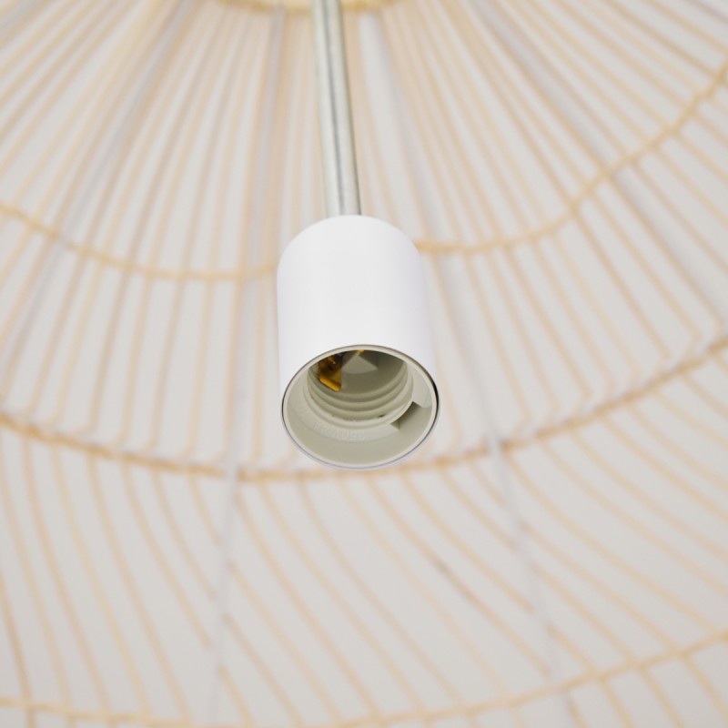 GloboStar® MALIBU 00974 Boho Κρεμαστό Φωτιστικό Πλέγμα Μονόφωτο 1 x E27 IP20 Μπεζ Ξύλο - Μ100 x Π100 x Υ86cm