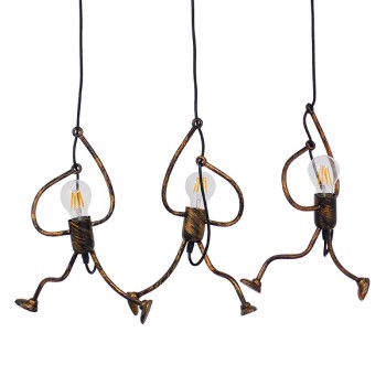 GLOBOSTAR® LITTLE MAN 00979 Μοντέρνο Κρεμαστό Φωτιστικό Οροφής με Ντουί 3 x E27 AC 220-240V IP20 - Χάλκινο - Μ70 x Π10 x Υ105cm