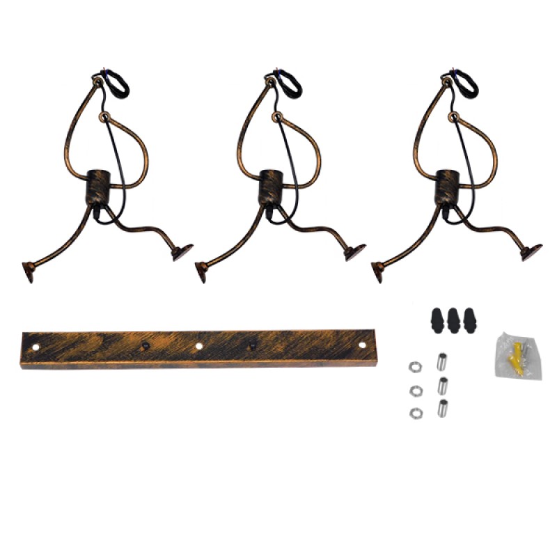 GloboStar® LITTLE MAN 00979 Μοντέρνο Κρεμαστό Φωτιστικό Φιγούρα Τρίφωτο 3 x E27 IP20 Χάλκινο Μέταλλο - Μ70 x Π10 x Υ105cm