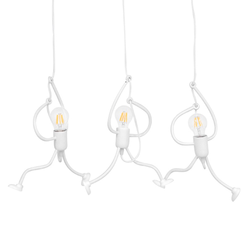 GloboStar® LITTLE MAN 00981 Μοντέρνο Κρεμαστό Φωτιστικό Φιγούρα Τρίφωτο 3 x E27 IP20 Λευκό Μέταλλο - Μ70 x Π10 x Υ105cm