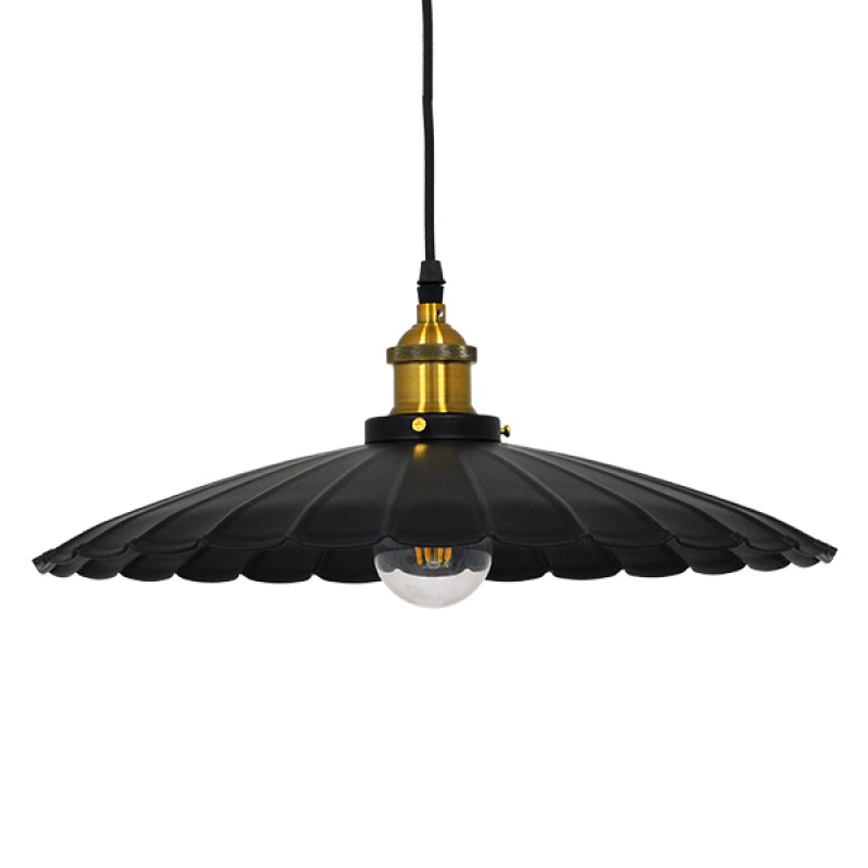 GloboStar® MARGI 00982 Vintage Κρεμαστό Φωτιστικό Καμπάνα Μονόφωτο 1 x E27 IP20 Μαύρο & Χρυσό Μέταλλο - Μ40 x Π40 x Y15cm