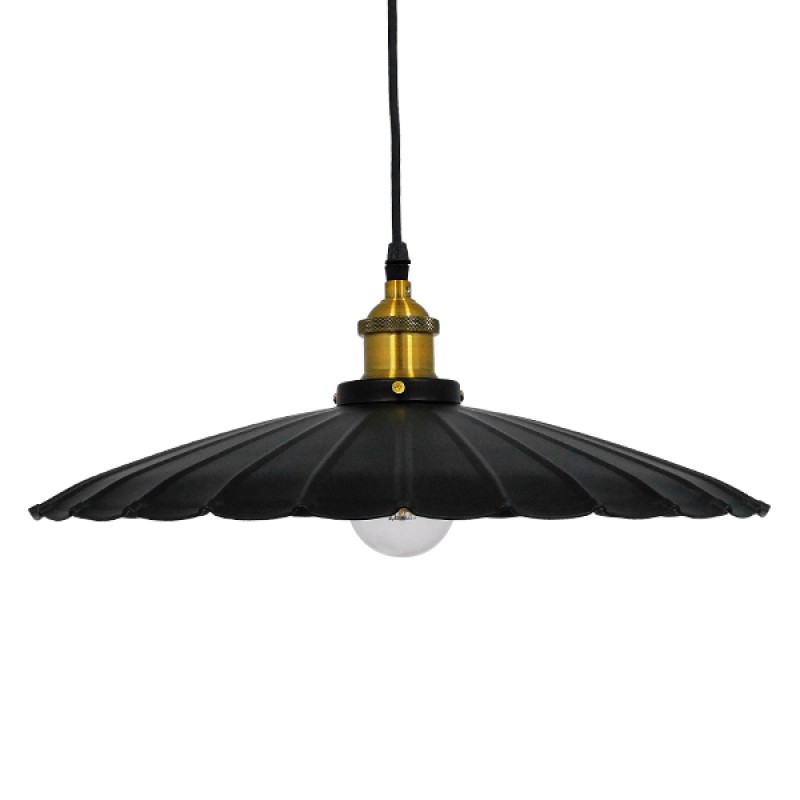 GloboStar® MARGI 00982 Vintage Κρεμαστό Φωτιστικό Καμπάνα Μονόφωτο 1 x E27 IP20 Μαύρο & Χρυσό Μέταλλο - Μ40 x Π40 x Y15cm