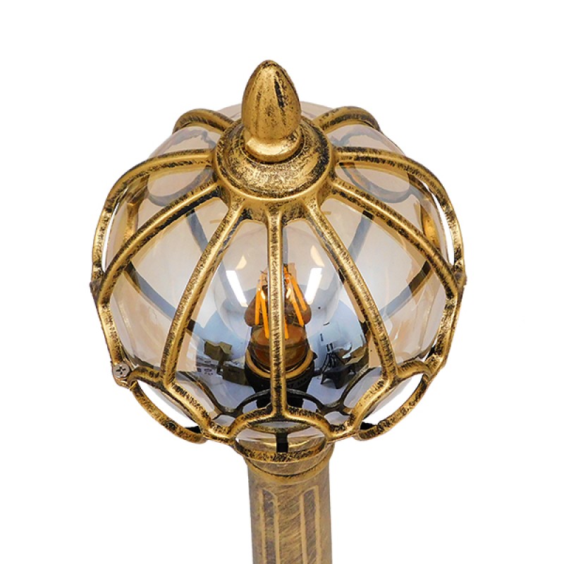 GloboStar® ETOILE 00985 Vintage Φωτιστικό Δαπέδου Μονόφωτο 1 x E27 Μπρονζέ Χρυσό Μεταλλικό Πλέγμα με Μελί Γυάλινη Μπάλα D18 x H102cm