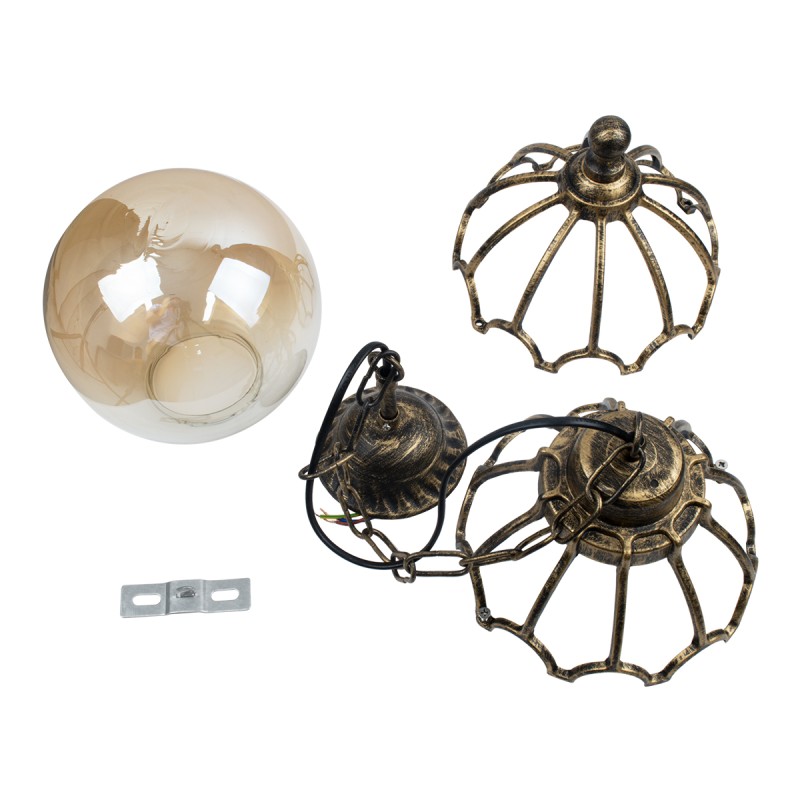 GloboStar® ETOILE 00988 Vintage Κρεμαστό Φωτιστικό Μπάλα Μονόφωτο 1 x E27 IP20 Μπρούτζινο Μέταλλο με Μελί Γυαλί - Μ18 x Π18 x Y27cm