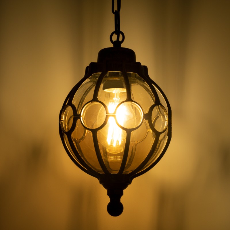 GloboStar® ETOILE 00988 Vintage Κρεμαστό Φωτιστικό Μπάλα Μονόφωτο 1 x E27 IP20 Μπρούτζινο Μέταλλο με Μελί Γυαλί - Μ18 x Π18 x Y27cm