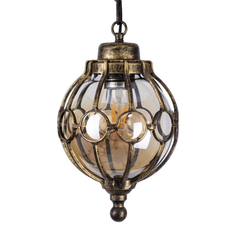 GloboStar® ETOILE 00988 Vintage Κρεμαστό Φωτιστικό Μπάλα Μονόφωτο 1 x E27 IP20 Μπρούτζινο Μέταλλο με Μελί Γυαλί - Μ18 x Π18 x Y27cm