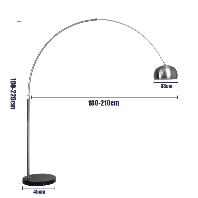 GloboStar® PRAGUE 00990 Μοντέρνο Επιδαπέδιο Φωτιστικό Μονόφωτο 1 x E27 IP20 Ασημί Αλουμίνιο με Μαύρο Μάρμαρο - Μ210 x Π45 x Υ220cm