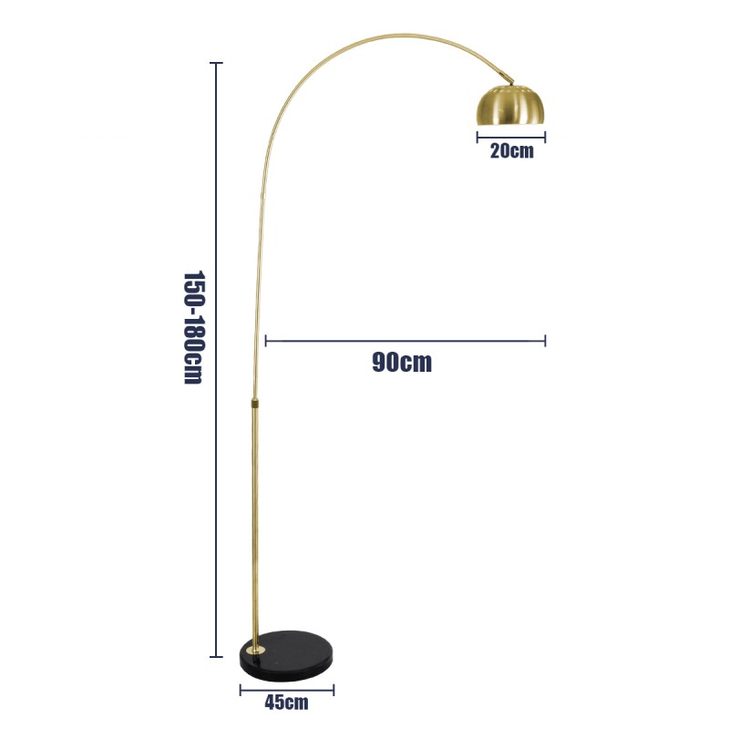 GloboStar® PRAGUE 00991 Μοντέρνο Επιδαπέδιο Φωτιστικό Μονόφωτο 1 x E27 IP20 Χρυσό Μέταλλο με Μαύρο Μάρμαρο - Μ90 x Π29.5 x Υ180cm