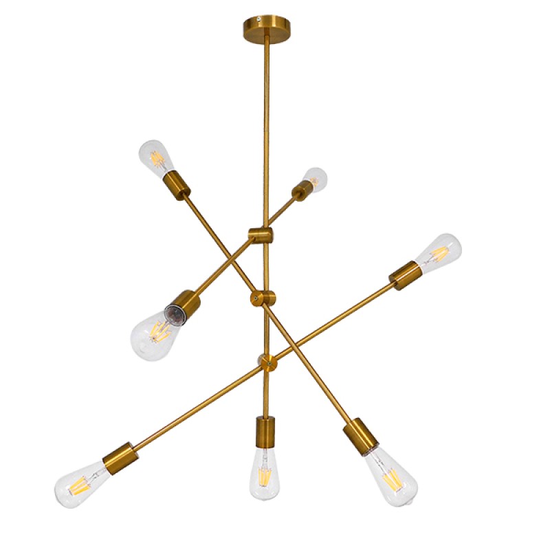 GloboStar® ESTHER 00993 Μοντέρνο Φωτιστικό Οροφής Πλέγμα Πολύφωτο 7 x E27 IP20 Χρυσό Μέταλλο - Μ75 x Π75 x Υ88cm