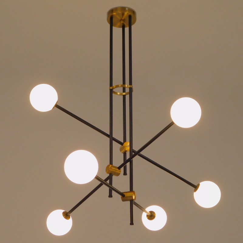 GloboStar® VELVET 00994 Μοντέρνο Φωτιστικό Οροφής Πλέγμα Πολύφωτο 6 x G9 IP20 Μαύρο & Χρυσό Μέταλλο με Λευκό Γυαλί - Μ80 x Π80 x Υ85cm