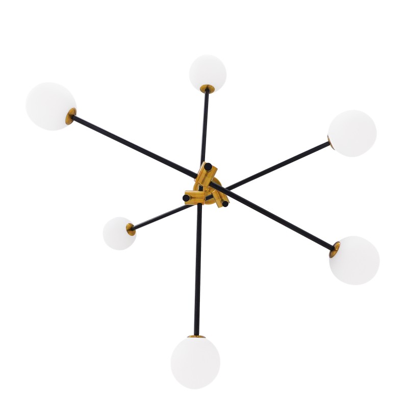 GloboStar® VELVET 00994 Μοντέρνο Φωτιστικό Οροφής Πλέγμα Πολύφωτο 6 x G9 IP20 Μαύρο & Χρυσό Μέταλλο με Λευκό Γυαλί - Μ80 x Π80 x Υ85cm