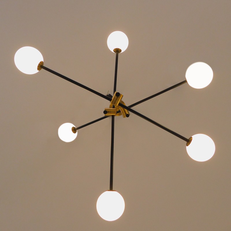 GloboStar® VELVET 00994 Μοντέρνο Φωτιστικό Οροφής Πλέγμα Πολύφωτο 6 x G9 IP20 Μαύρο & Χρυσό Μέταλλο με Λευκό Γυαλί - Μ80 x Π80 x Υ85cm