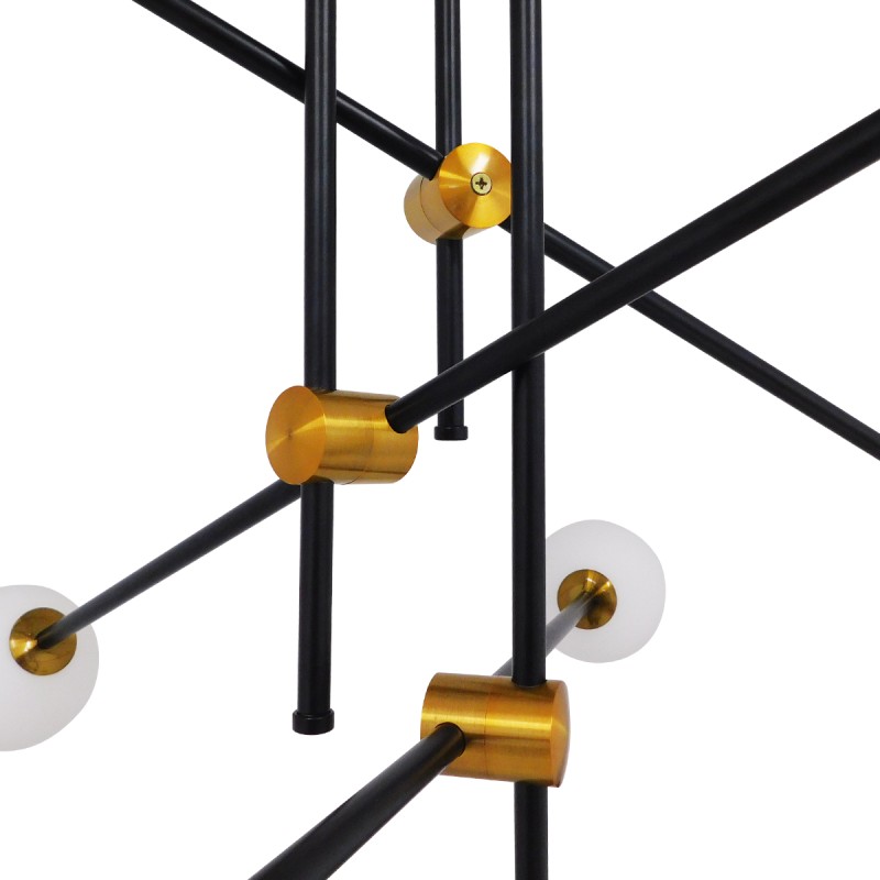 GloboStar® VELVET 00994 Μοντέρνο Φωτιστικό Οροφής Πλέγμα Πολύφωτο 6 x G9 IP20 Μαύρο & Χρυσό Μέταλλο με Λευκό Γυαλί - Μ80 x Π80 x Υ85cm