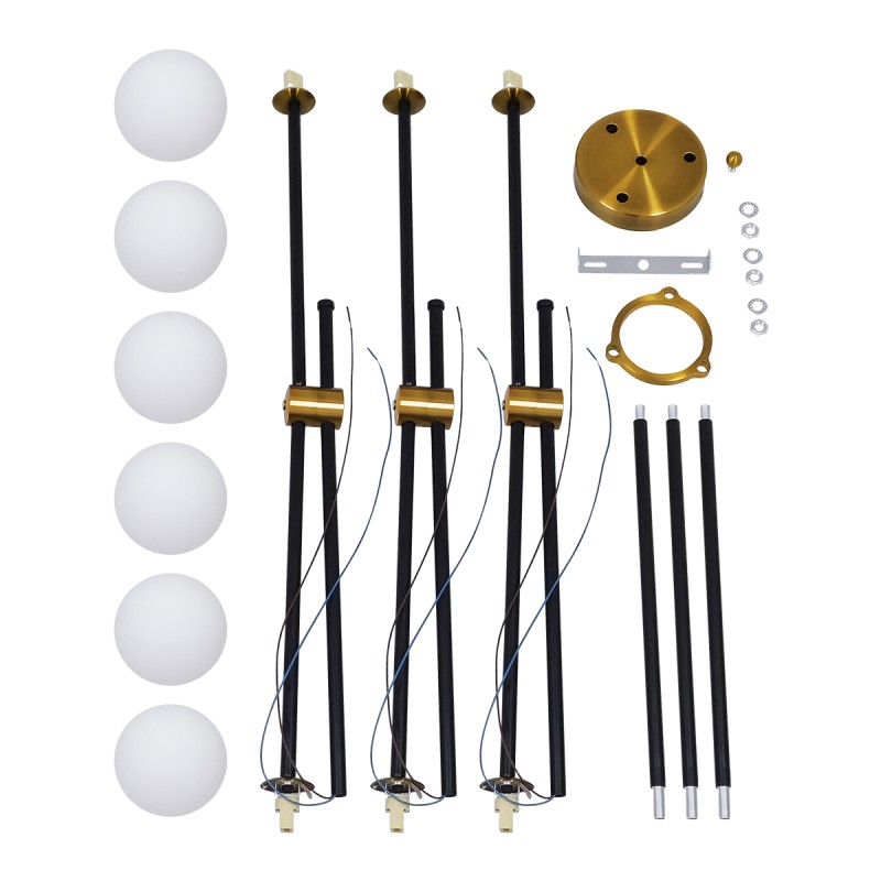 GloboStar® VELVET 00994 Μοντέρνο Φωτιστικό Οροφής Πλέγμα Πολύφωτο 6 x G9 IP20 Μαύρο & Χρυσό Μέταλλο με Λευκό Γυαλί - Μ80 x Π80 x Υ85cm