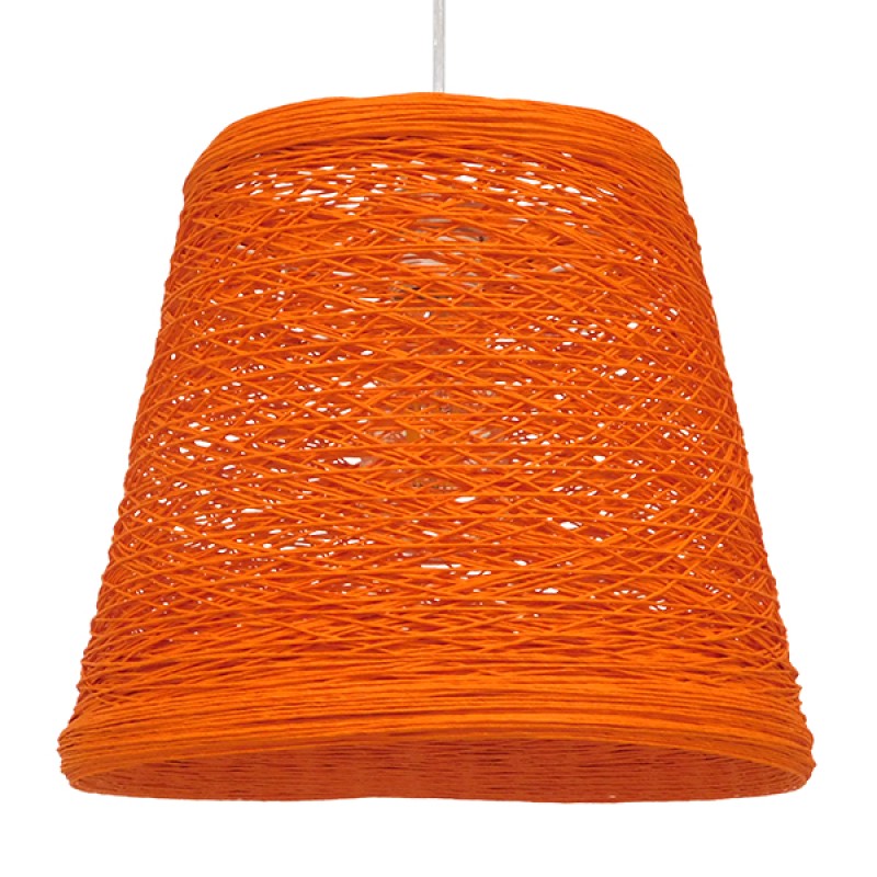 GloboStar® PLAYROOM 00997 Vintage Κρεμαστό Φωτιστικό Καμπάνα Μονόφωτο 1 x E27 IP20 Πορτοκαλί Rattan - Μ32 x Π32 x Υ27cm