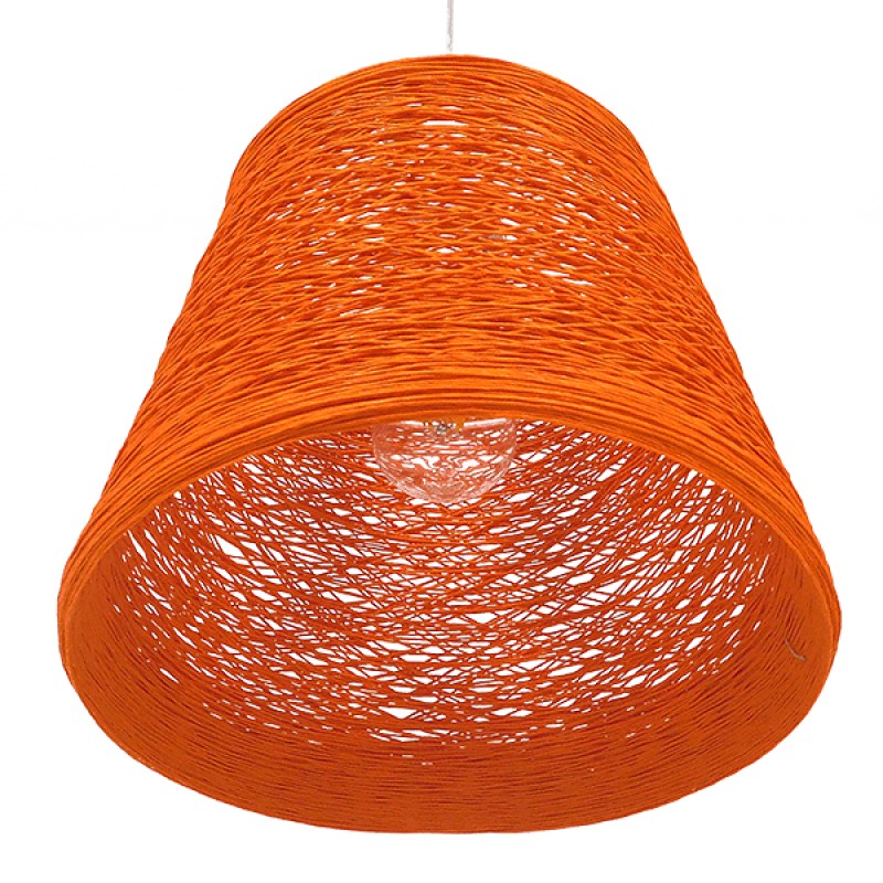 GloboStar® PLAYROOM 00997 Vintage Κρεμαστό Φωτιστικό Καμπάνα Μονόφωτο 1 x E27 IP20 Πορτοκαλί Rattan - Μ32 x Π32 x Υ27cm