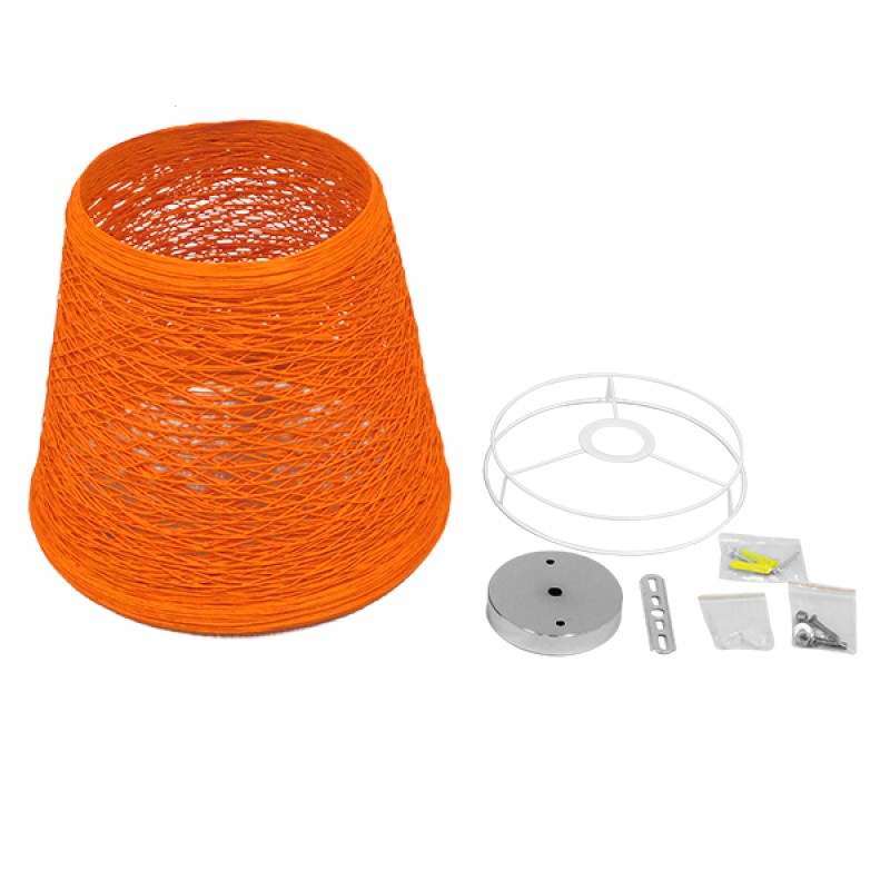GloboStar® PLAYROOM 00997 Vintage Κρεμαστό Φωτιστικό Καμπάνα Μονόφωτο 1 x E27 IP20 Πορτοκαλί Rattan - Μ32 x Π32 x Υ27cm