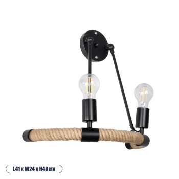 GLOBOSTAR® CROWN 01002 Vintage Φωτιστικό Τοίχου - Απλίκα με Ντουί 2 x E27 AC 220-240V IP20 - Μαύρο & Μπεζ - Μ41 x Π24 x Υ40cm