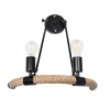 GloboStar® CROWN 01002 Vintage Επιτοίχιο Φωτιστικό Απλίκα Δίφωτο 2 x E27 IP20 Μαύρο Μέταλλο με Μπεζ Σχοινί - Μ41 x Π24 x Υ40cm