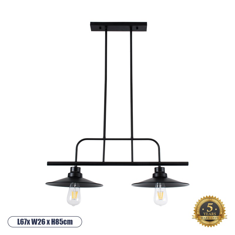 GloboStar® REGAL 01007 Vintage Φωτιστικό Οροφής Ράγα Δίφωτο 2 x E27 IP20 Μαύρο Μέταλλο - Μ67 x Π26 x Υ85cm