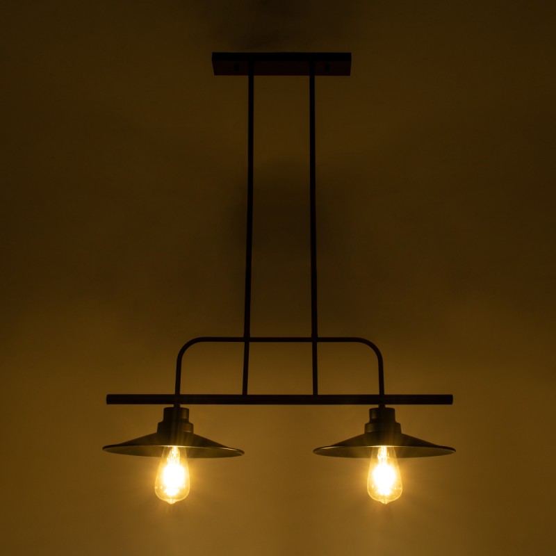 GloboStar® REGAL 01007 Vintage Φωτιστικό Οροφής Ράγα Δίφωτο 2 x E27 IP20 Μαύρο Μέταλλο - Μ67 x Π26 x Υ85cm