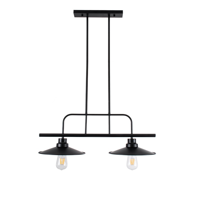 GloboStar® REGAL 01007 Vintage Φωτιστικό Οροφής Ράγα Δίφωτο 2 x E27 IP20 Μαύρο Μέταλλο - Μ67 x Π26 x Υ85cm