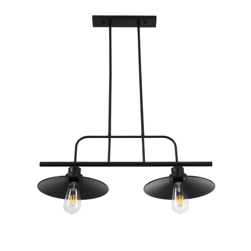 GloboStar® REGAL 01007 Vintage Φωτιστικό Οροφής Ράγα Δίφωτο 2 x E27 IP20 Μαύρο Μέταλλο - Μ67 x Π26 x Υ85cm