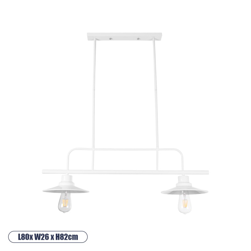 GloboStar® REGAL 01008 Vintage Φωτιστικό Οροφής Ράγα Δίφωτο 2 x E27 IP20 Λευκό Μέταλλο - Μ80 x Π26 x Υ82cm