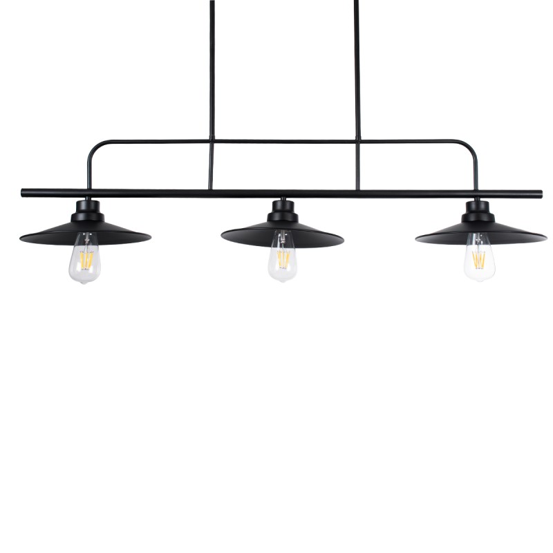 GloboStar® REGAL 01009 Vintage Φωτιστικό Οροφής Ράγα Τρίφωτο 3 x E27 IP20 Μαύρο Μέταλλο - Μ110 x Π26 x Υ75cm